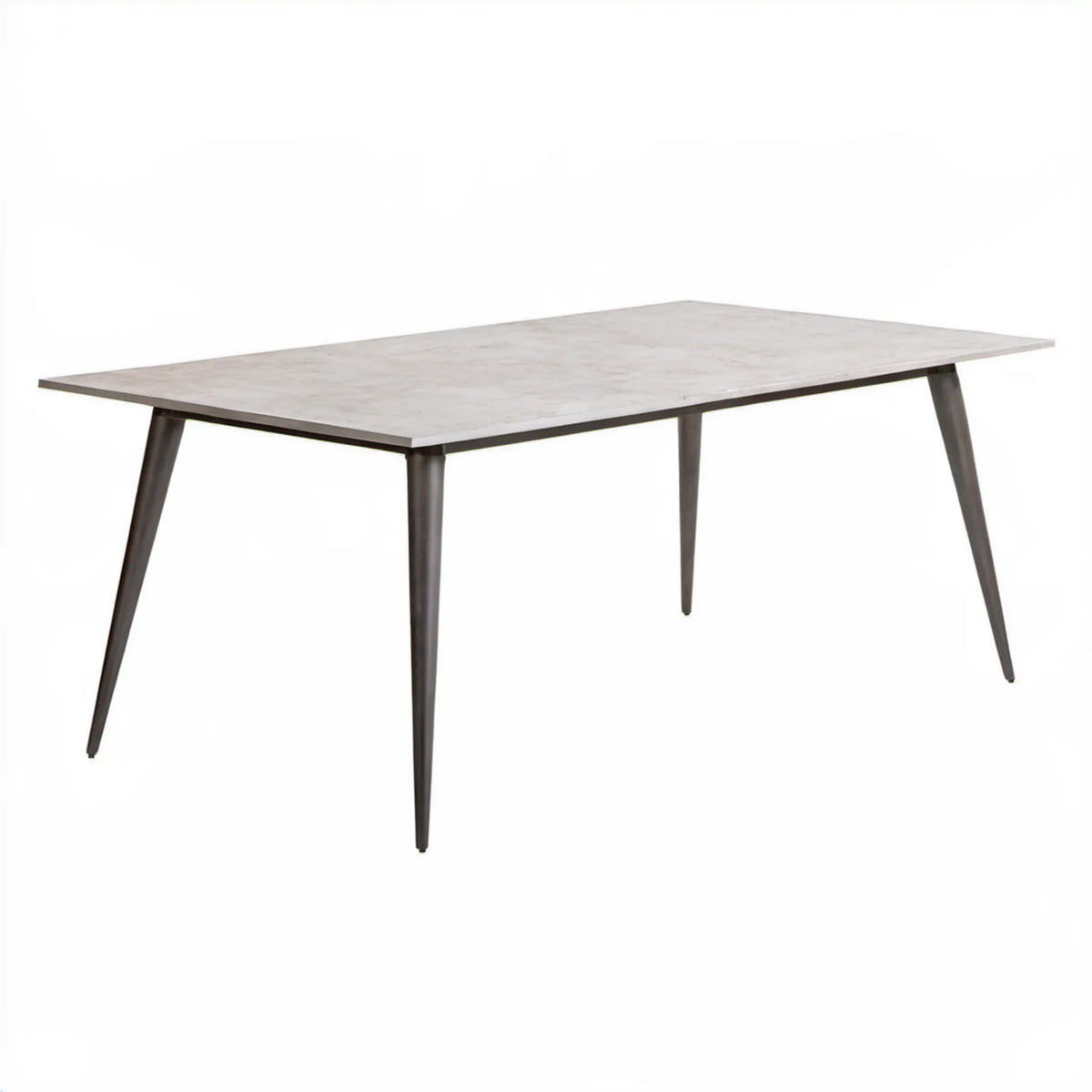 Prostokątny stół do jadalni 160 x 90 x 75 cm z blatem MDF w dekorze białego marmuru i czarnymi nogami