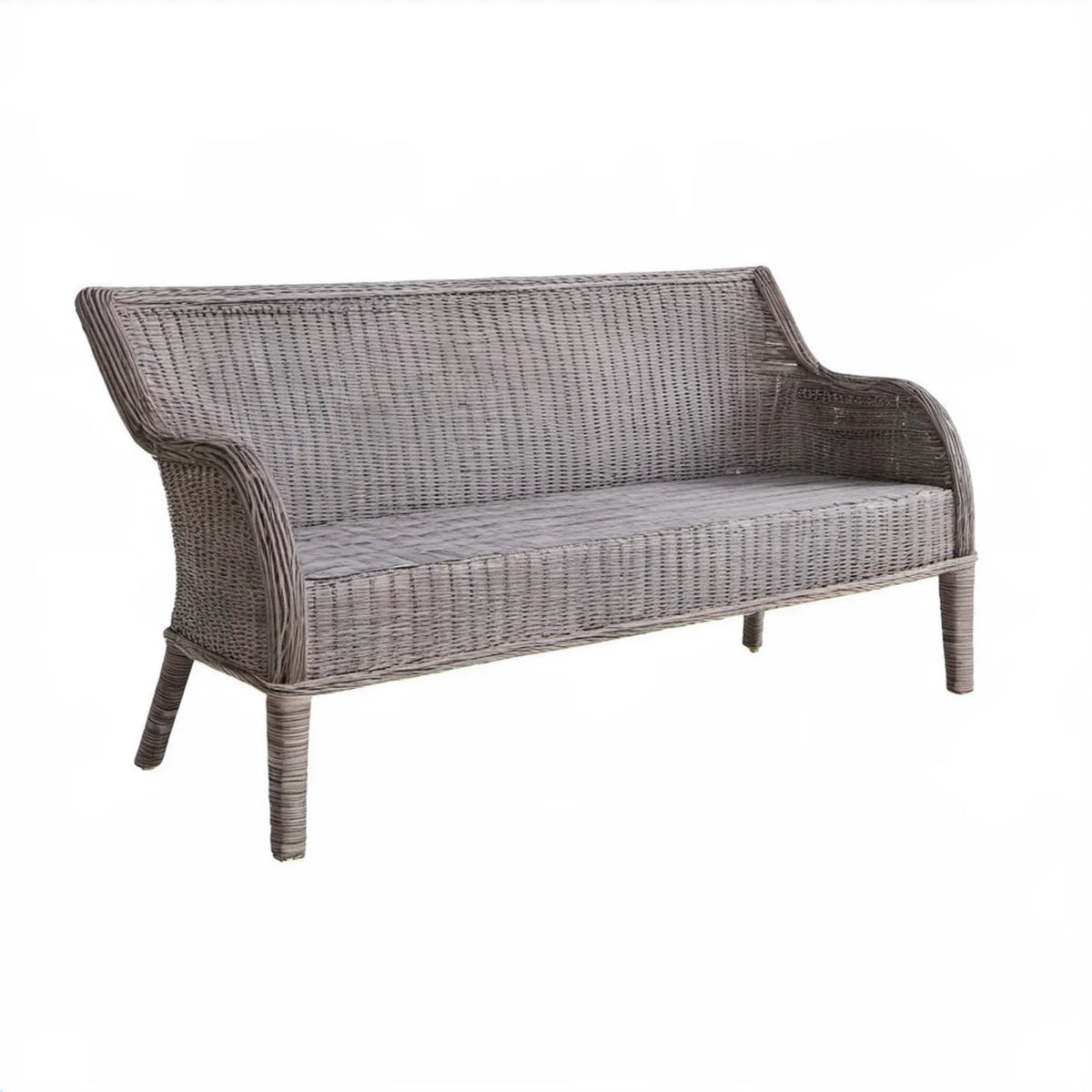 Szara dwuosobowa ławka ogrodowa z technorattanu PE 150 x 70 x 85 cm