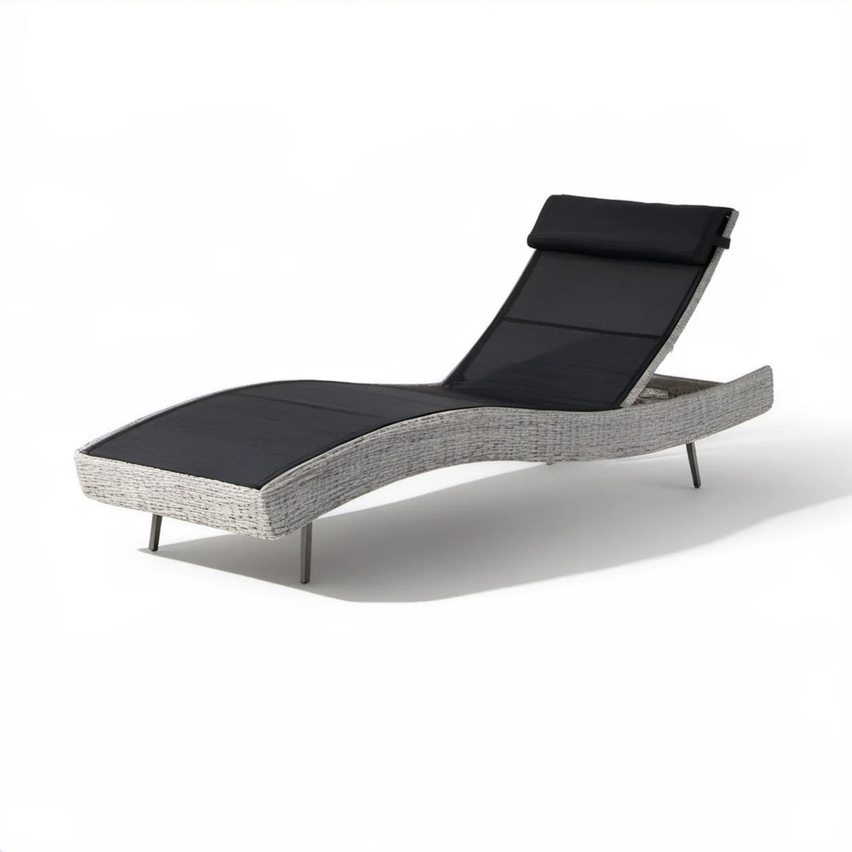 Regulowany falisty leżak ogrodowy z technorattanu PE Szary/Czarny 200 x 65 x 32 cm